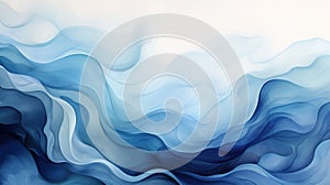 Contemporary Watercolor Oil Painting of Blue Wavy and Curve Abstract on Black Background