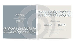 Contemporary Wedding Invitations card - line art gray blue tone vector design