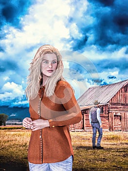 Contemporary Woman and Cowboy Illustration
