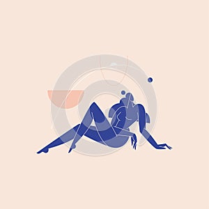 Contemporary woman silhouette vector illustration. Nude female body, mid century colored feminine figure, geometric