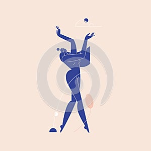 Contemporary woman silhouette vector illustration. Nude female body, mid century colored feminine figure, geometric