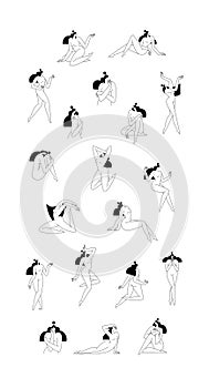 Contemporary woman silhouette vector illustration set. Nude female body, abstract pose, feminine figure, modern graphic