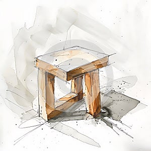 Contemporary Wooden Table Watercolor Sketch