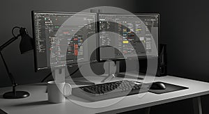 Modern Programmer's Workspace with Dual Monitors