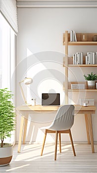 Natural Sunlight Illuminating a Minimalistic Contemporary Workspace with Copyspace