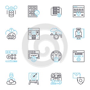 Content advertising linear icons set. Promotion, Marketing, Advertisement, Branding, Engagement, Sales, Strategy line