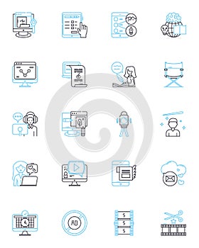 Content creation linear icons set. Creativity, Innovation, Authenticity, Storytelling, Copywriting, Editing, Format line