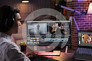 Content creator editing video footage