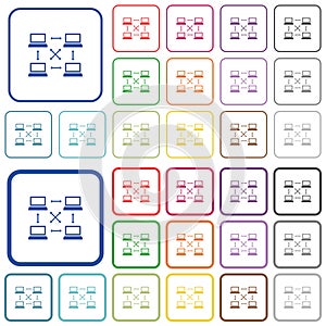 Content delivery network outlined flat color icons