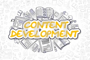 Content Development - Doodle Yellow Text. Business Concept.