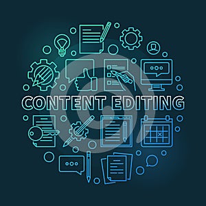 Content Editing vector round colorful outline illustration