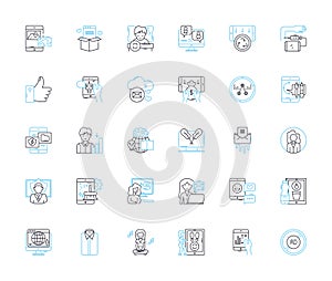 Content experience linear icons set. Engagement, Storytelling, Personalization, Navigation, Design, Interactivity