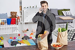 Content father with shopping bags