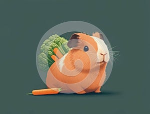A content guinea pig munching on a carrot. Cute creature. AI generation