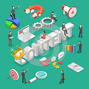 Content is king flat isometric vector concept.
