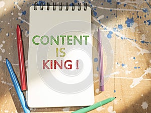 Content is King, internet social media motivation inspirational quotes, words typography top view lettering