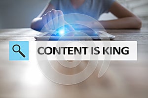 Content is king text in search bar. Business, technology and internet concept. Digital marketing.