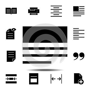 content, layout, text icon. Simple glyph, flat vector of Text editor set icons for UI and UX, website or mobile application