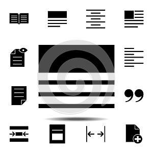 content, layout, text icon. Simple glyph, flat vector of Text editor set icons for UI and UX, website or mobile application