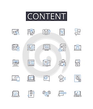 Content line icons collection. Document, Law, Government, Freedom, Rights, Amendments, Democracy vector and linear
