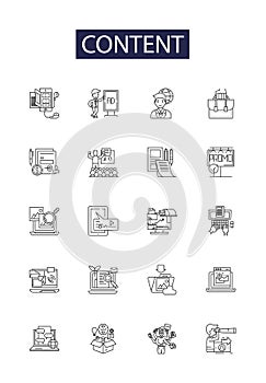 Content line vector icons and signs. Writing, Communication, Blogging, Editing, Publishing, Narrative, Journalism