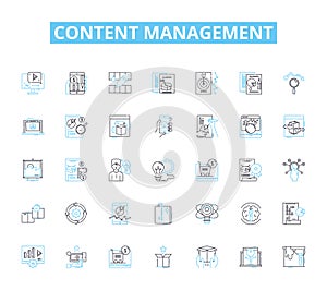 Content management linear icons set. Organization, Collaboration, Workflow, Efficiency, Integration, Framework