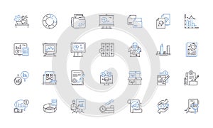 Content management platform line icons collection. Streamline, Organize, Automate, Manage, Edit, Collaborate, Publish