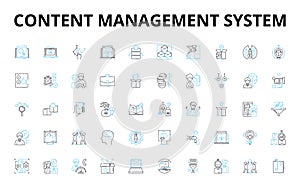 Content management system linear icons set. Database, Interface, Template, Plugins, Widgets, Platform, Administration