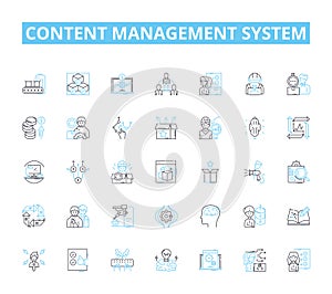 Content management system linear icons set. Database, Interface, Template, Plugins, Widgets, Platform, Administration