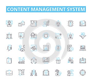 Content management system linear icons set. Database, Interface, Template, Plugins, Widgets, Platform, Administration photo