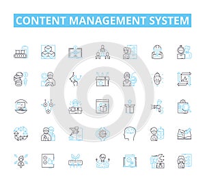 Content management system linear icons set. Database, Interface, Template, Plugins, Widgets, Platform, Administration