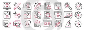 Content Management System set icons. Stages of publishing content using CMS