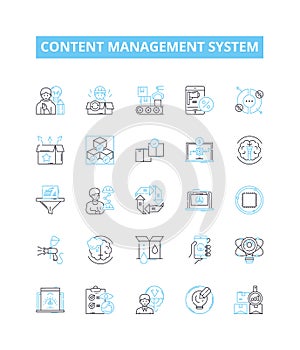 Content management system vector line icons set. CMS, Content, Management, System, Creation, Publishing, Storage
