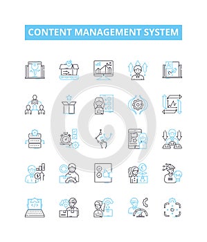 Content management system vector line icons set. CMS, Content, Management, System, Creation, Publishing, Storage