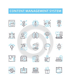 Content management system vector line icons set. CMS, Content, Management, System, Creation, Publishing, Storage