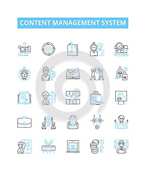 Content management system vector line icons set. CMS, Content, Management, System, Creation, Publishing, Storage