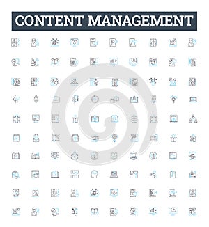 Content management vector line icons set. Content, Management, System, CMS, Digital, Create, Store illustration outline