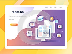 Content Marketing, Blogging and SMM concept in flat design. The blog page fill out with content. articles and media