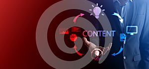 Content marketing cycle - creating, publishing, distributing content for a targeted audience online and analysis