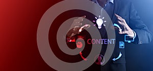 Content marketing cycle - creating, publishing, distributing content for a targeted audience online and analysis