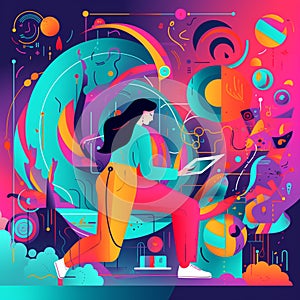 Content marketing drawing vibrantly illustration