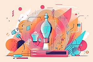Content marketing drawing vibrantly illustration