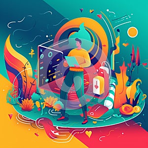 Content marketing drawing vibrantly illustration