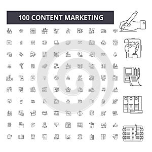 Content marketing editable line icons, 100 vector set, collection. Content marketing black outline illustrations, signs