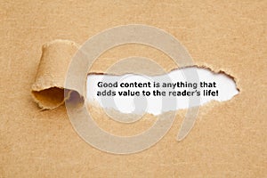 Content Marketing Quote Torn Paper