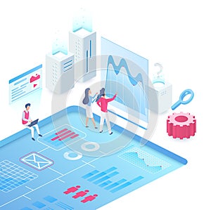 Content marketing strategy isometric vector illustration