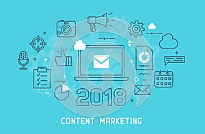 Content marketing thin line illustration