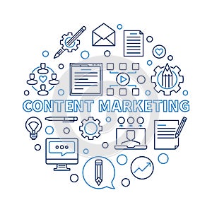 Content Marketing vector round creative thin line illustration
