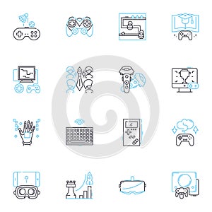 Content media linear icons set. Blogging, Podcasts, Videos, Infographics, Images, Social media, Articles line vector and