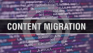 Content migration concept illustration using code for developing programs and app. Content migration website code with colorful